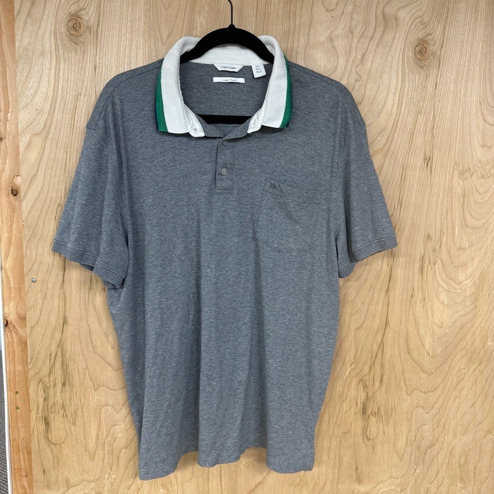 Calvin Klein Mens Short Sleeve Liquid Touch Polo Shirt Size XL Gray Shirt